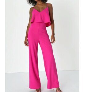 Make It a Date Hot Pink Magenta Sleeveless Jumpsuit Size Small NWOT by Lulu's